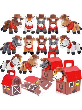 12 Mini Plush Horse Stuffed Animals with Keychain - Party Favors & Gifts